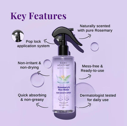Rosemary & Rice Water Hair Growth Spray 200ml | Hair Fall Control & Thickness Boost