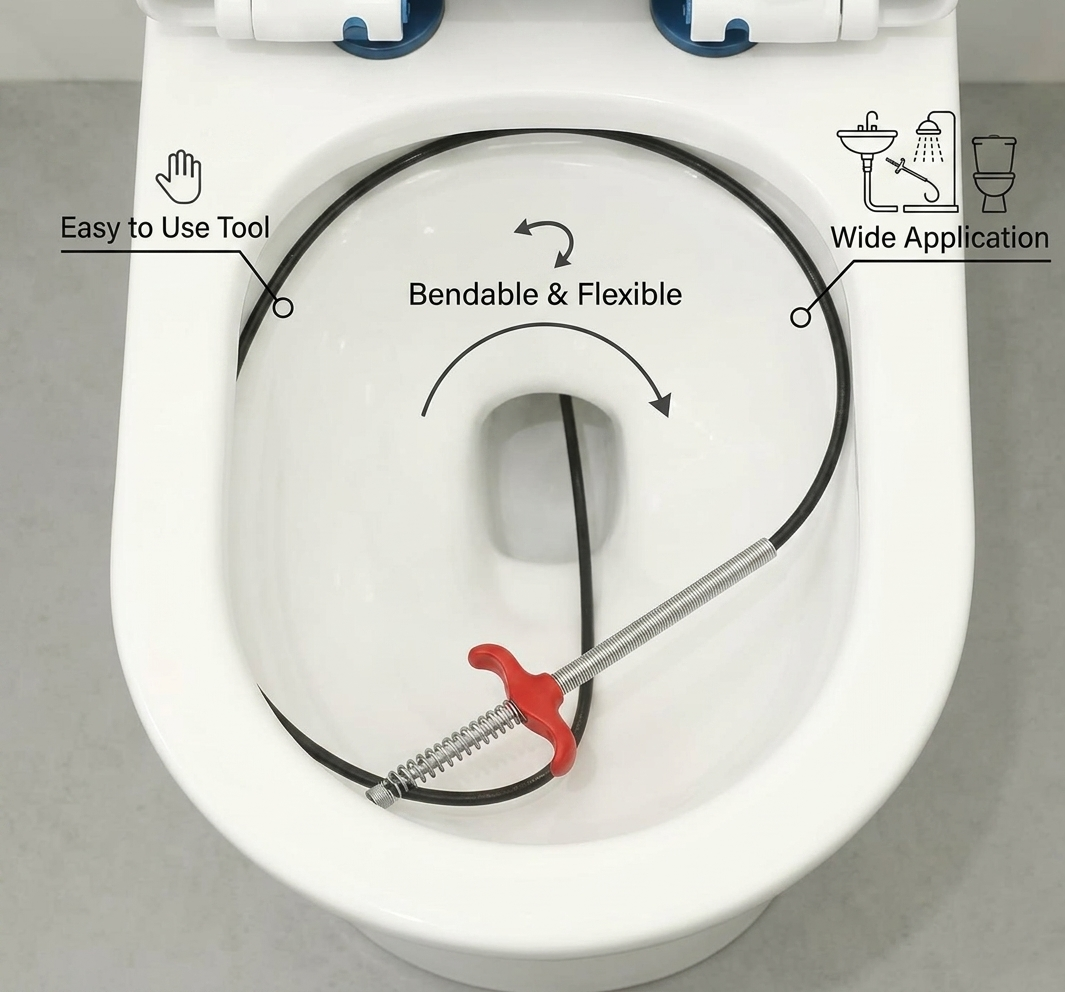 60cm Stainless Steel Drain Cleaner Tool | Flexible Hair Catcher & Pipe Clog Remover