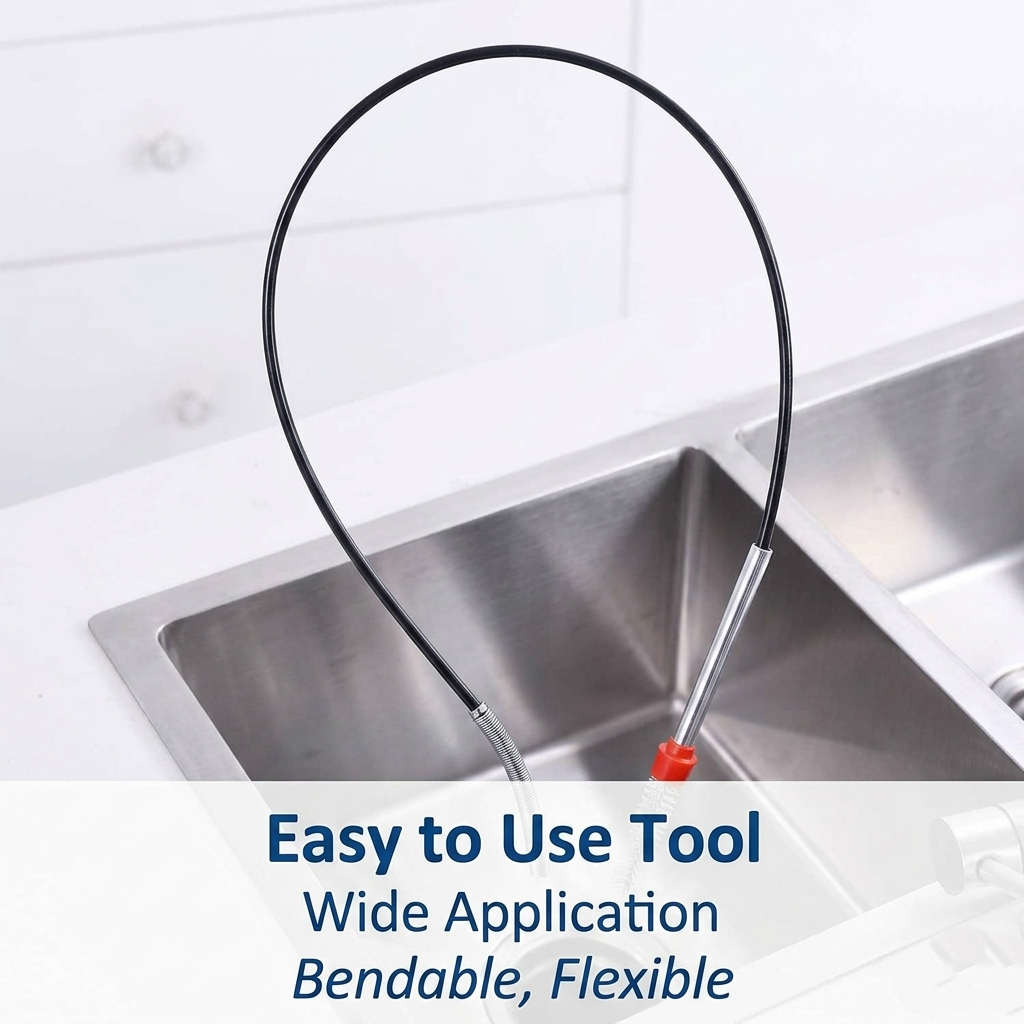 60cm Stainless Steel Drain Cleaner Tool | Flexible Hair Catcher & Pipe Clog Remover