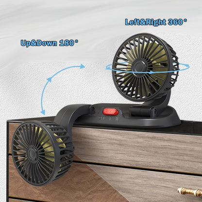 12V Dual Head Car Dashboard Cooling Fan | 360° Rotating Adjustable Auto Air Circulator for Cars
