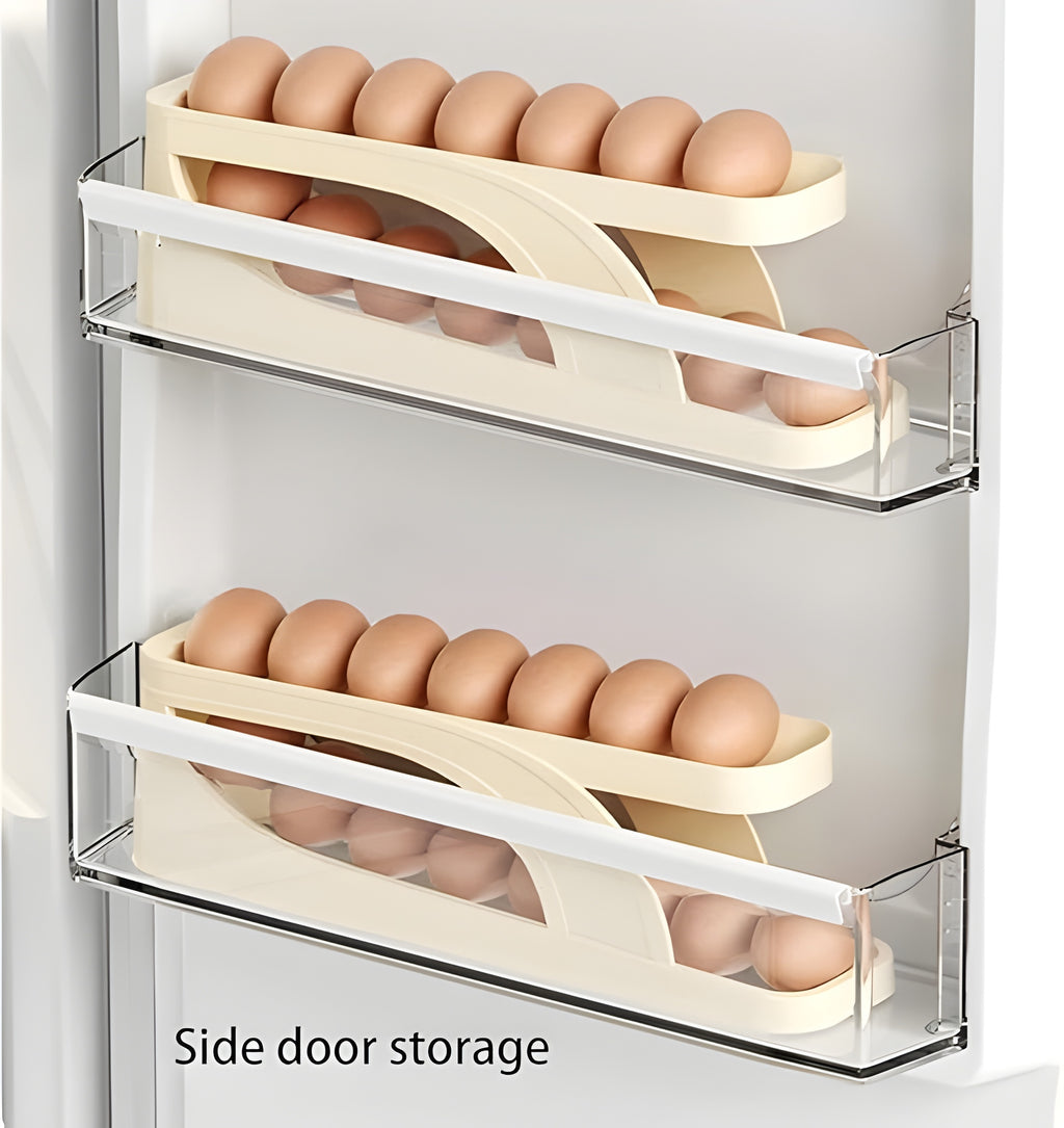 15 Egg Storage Box with Rolling Design | Multi-Layer Fridge Egg Organizer Container