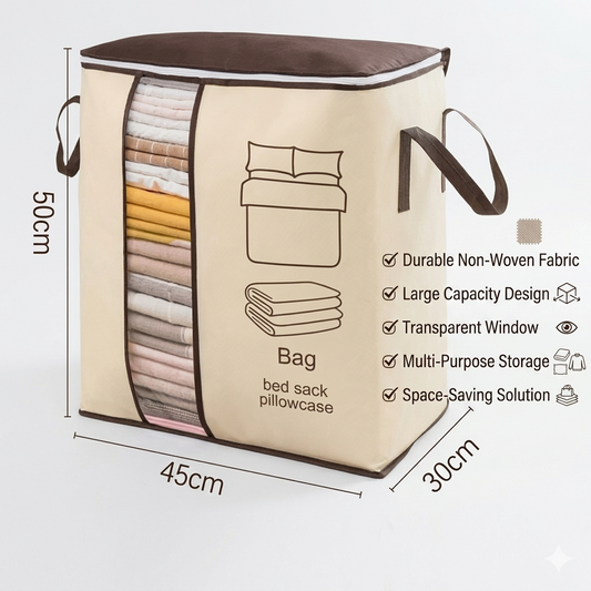Folding Storage Bag Organizer | Non-Woven Clothes & Blanket Storage with Transparent Window