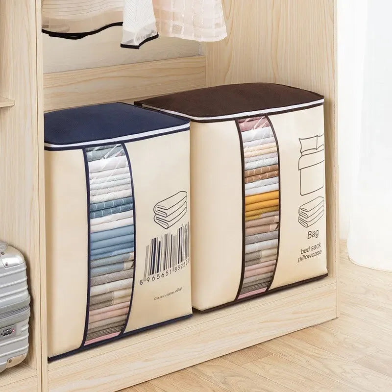 Folding Storage Bag Organizer | Non-Woven Clothes & Blanket Storage with Transparent Window