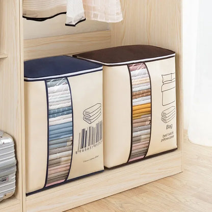 Folding Storage Bag Organizer | Non-Woven Clothes & Blanket Storage with Transparent Window