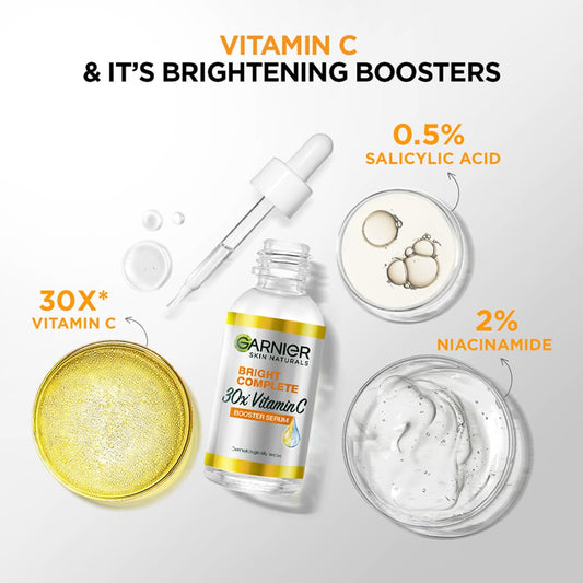 Garnier Bright Complete Vitamin C Booster Serum 30ml | Brightening & Glow Enhancing Face Serum
