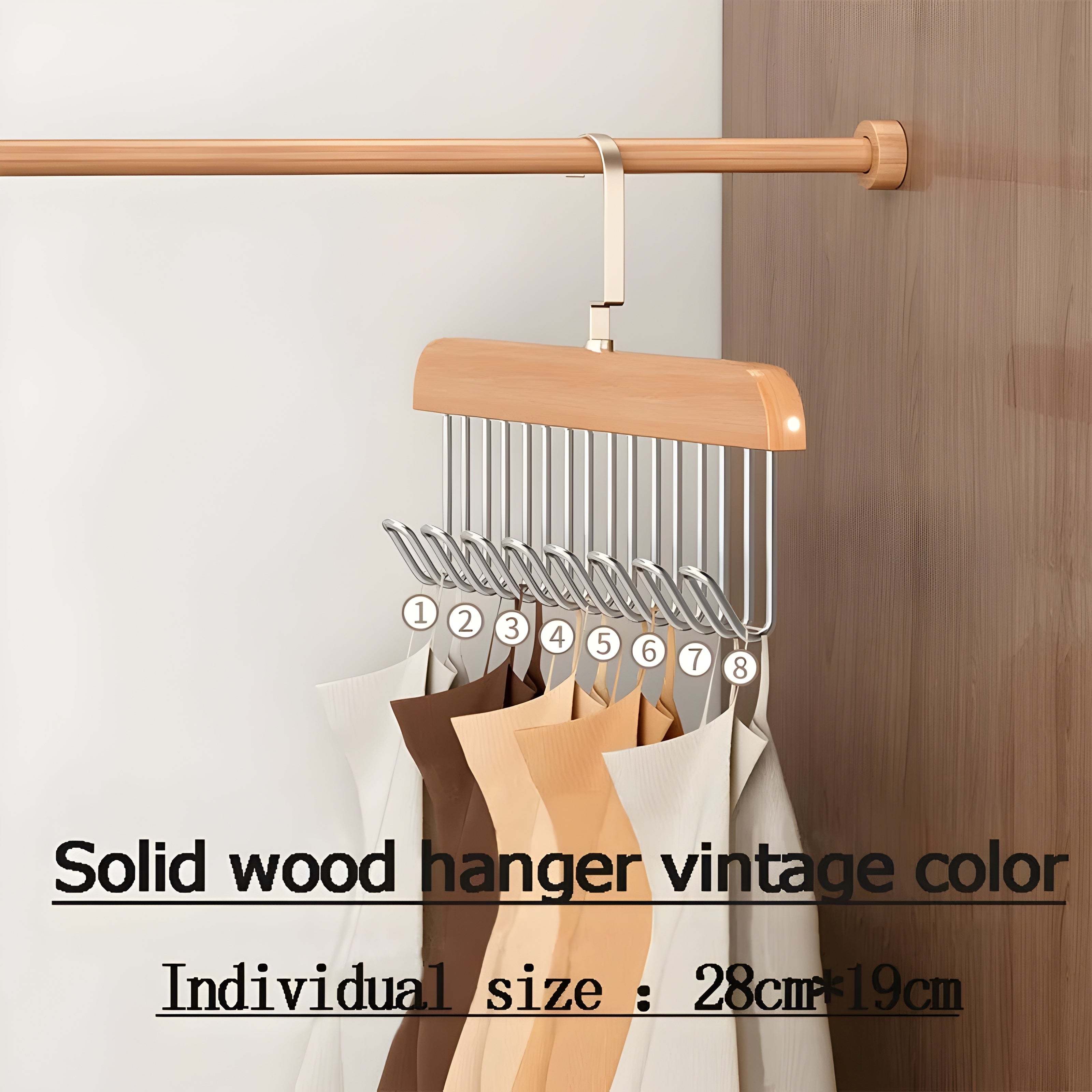 8 Hooks Multi-Function Wooden Hanger | Space-Saving Organizer for Caps, Belts, Ties & Accessories