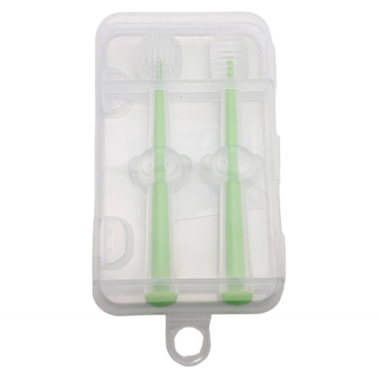 Baby Silicone Toothbrush & Tongue Cleaner (Pack of 2) | Soft Infant Oral Care Set with Storage Box