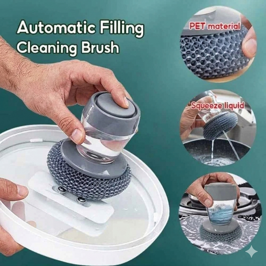 Kitchen Soap Dispensing Palm Brush | Squeeze Liquid Dishwashing Scrubber with Soap Reservoir