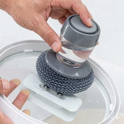 Kitchen Soap Dispensing Palm Brush | Squeeze Liquid Dishwashing Scrubber with Soap Reservoir