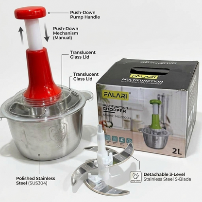 Large 2L Manual Food Chopper & Meat Mincer | Hand-Press Vegetable Cutter, Garlic Crusher & Fruit Processor
