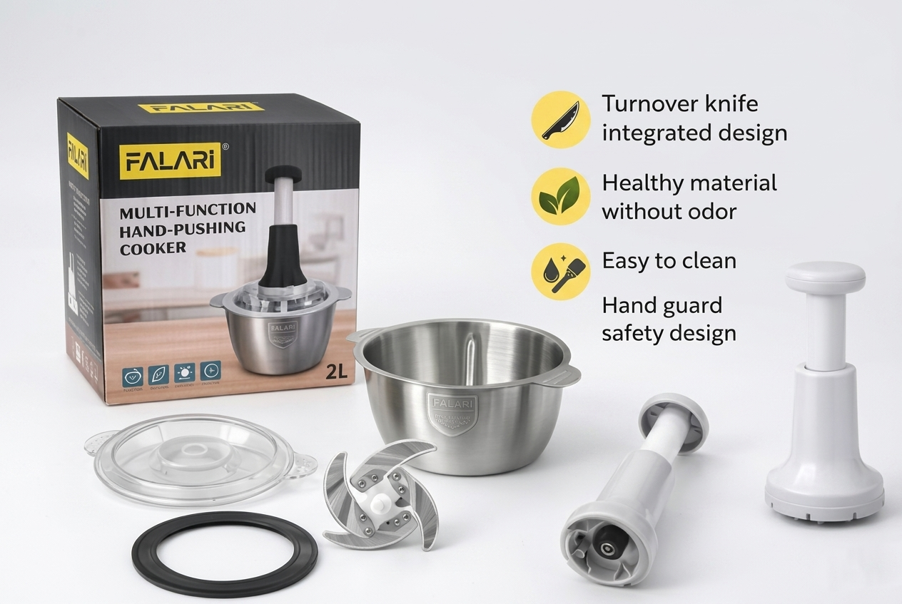 Large 2L Manual Food Chopper & Meat Mincer | Hand-Press Vegetable Cutter, Garlic Crusher & Fruit Processor