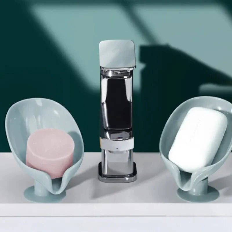 Leaf Shape Self-Draining Soap Holder | 45° Slanted Soap Dish with Strong Suction Base