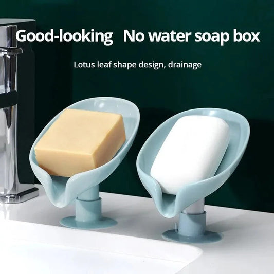 Leaf Shape Self-Draining Soap Holder | 45° Slanted Soap Dish with Strong Suction Base