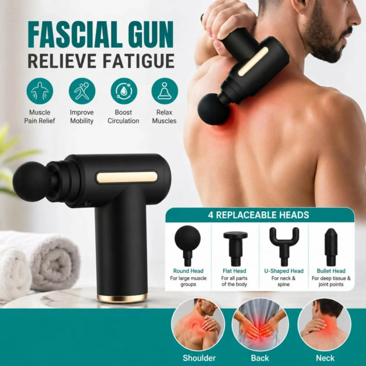4-in-1 Rechargeable Massage Gun – 5 Speed Modes