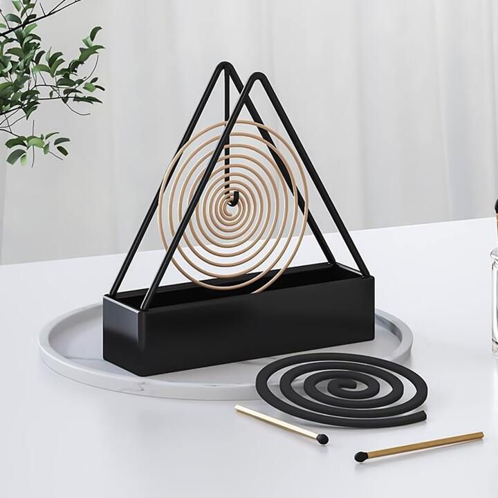 Mosquito Coil Holder Burner Stand with Ash Catcher | Metal Decorative Coil Stand (Black)