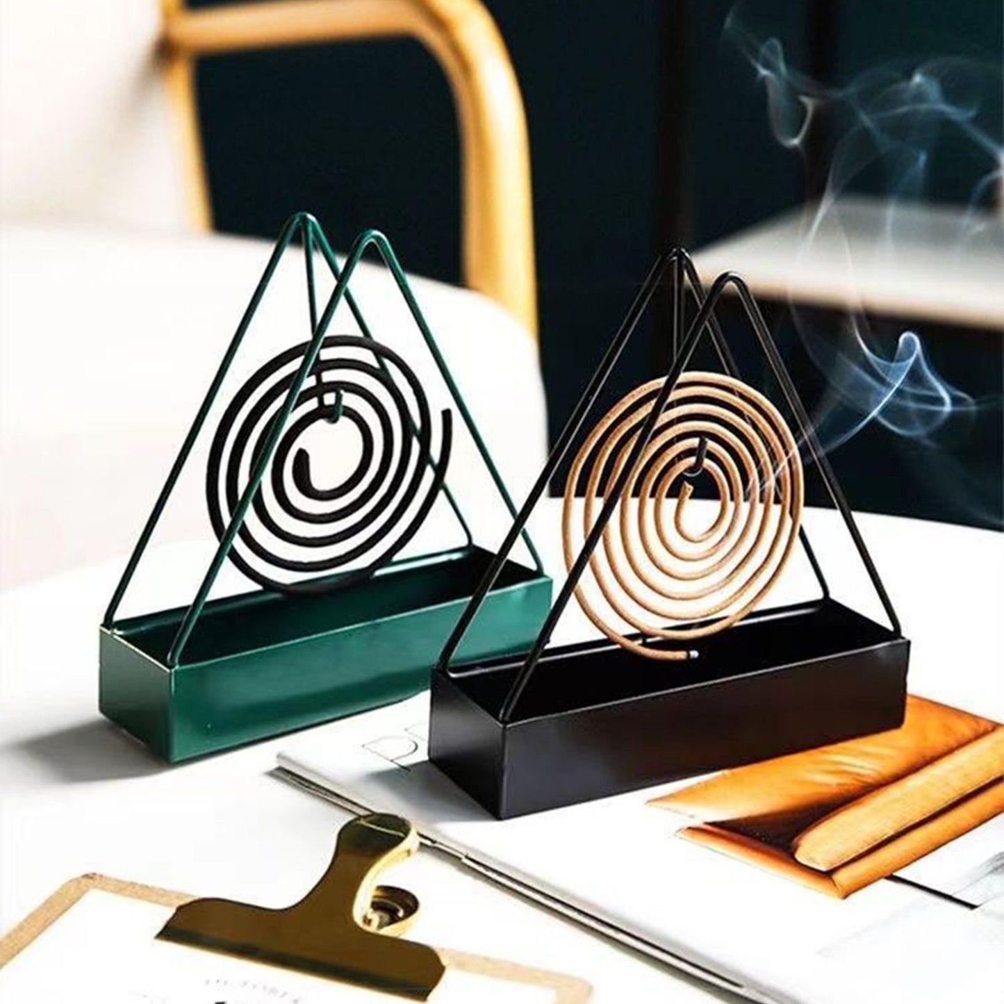 Mosquito Coil Holder Burner Stand with Ash Catcher | Metal Decorative Coil Stand (Black)