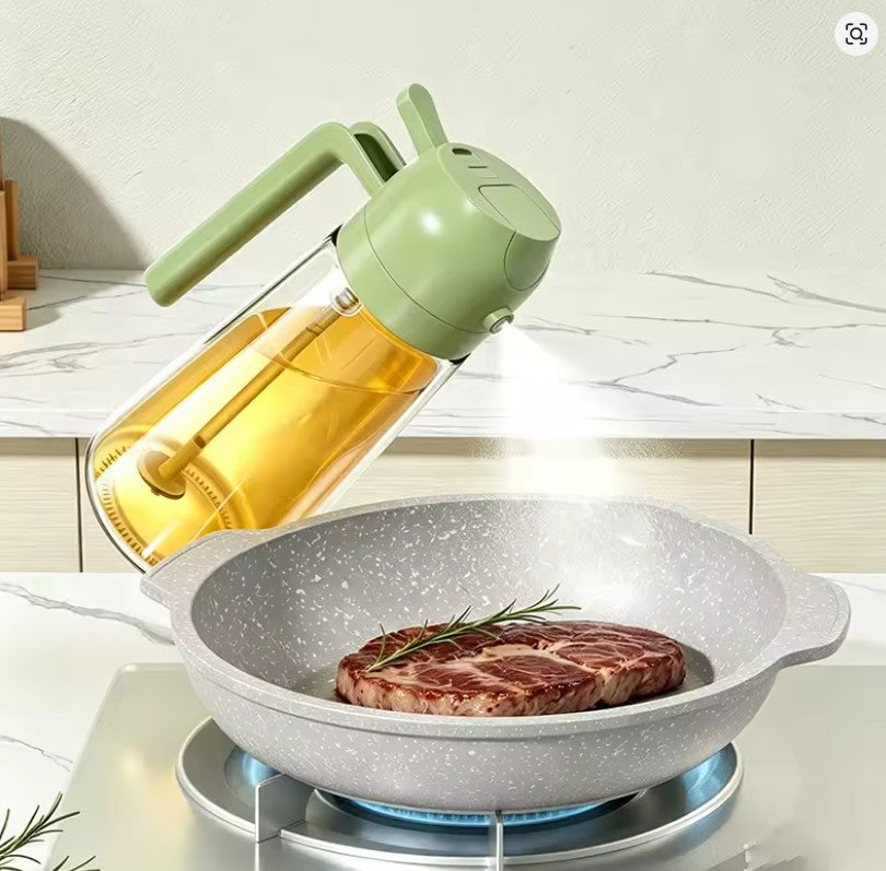2-in-1 Oil Spray Bottle | Adjustable Mist & Dispenser | 470ml Leak-Proof Glass Container | For Cooking, BBQ, Baking & Air Fryer 470ml
