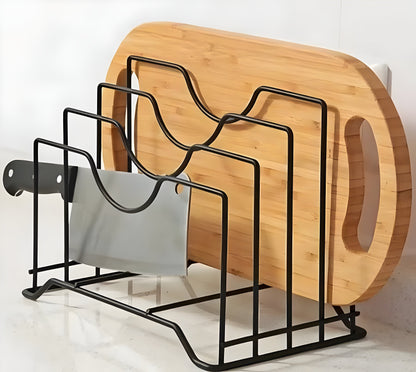 Multi-Functional Kitchen Cutting Board & Pot Lid Organizer Rack | Space-Saving Storage Stand