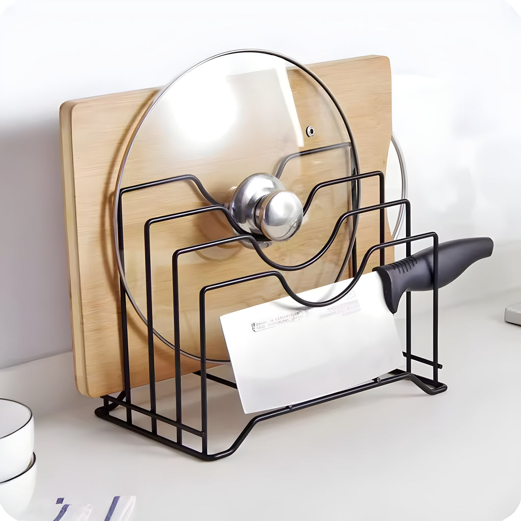 Multi-Functional Kitchen Cutting Board & Pot Lid Organizer Rack | Space-Saving Storage Stand