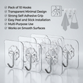 Pack of 10 Transparent Self-Adhesive Wall Hooks | Strong Hold No-Drill Damage-Free Hooks