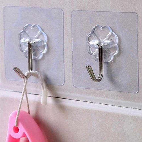 Pack of 10 Transparent Self-Adhesive Wall Hooks | Strong Hold No-Drill Damage-Free Hooks