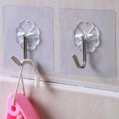 Pack of 10 Transparent Self-Adhesive Wall Hooks | Strong Hold No-Drill Damage-Free Hooks