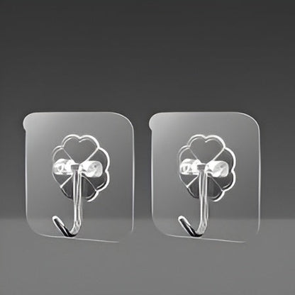 Pack of 10 Transparent Self-Adhesive Wall Hooks | Strong Hold No-Drill Damage-Free Hooks