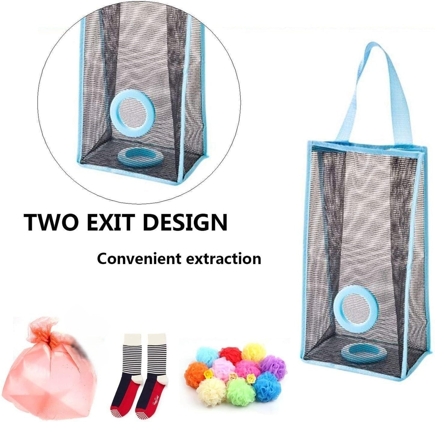 Hanging Plastic Bag Holder & Dispenser | Mesh Storage Organizer for Grocery & Trash Bags