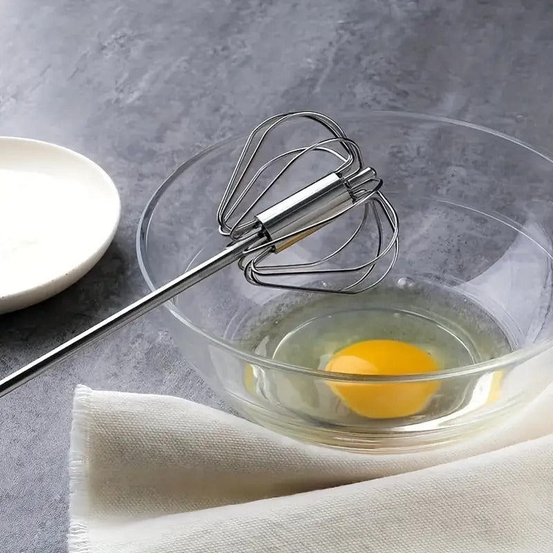 Semi-Automatic Hand Push Egg Beater | Stainless Steel Manual Whisk Mixer (30.5 x 6.5 cm)