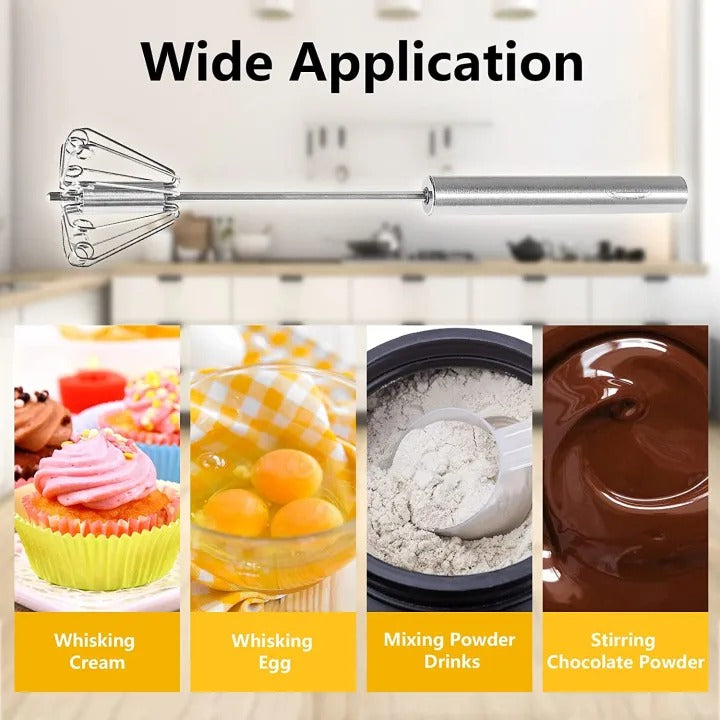 Semi-Automatic Hand Push Egg Beater | Stainless Steel Manual Whisk Mixer (30.5 x 6.5 cm)
