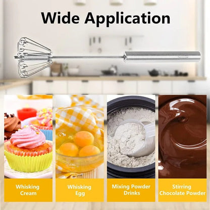 Semi-Automatic Hand Push Egg Beater | Stainless Steel Manual Whisk Mixer (30.5 x 6.5 cm)