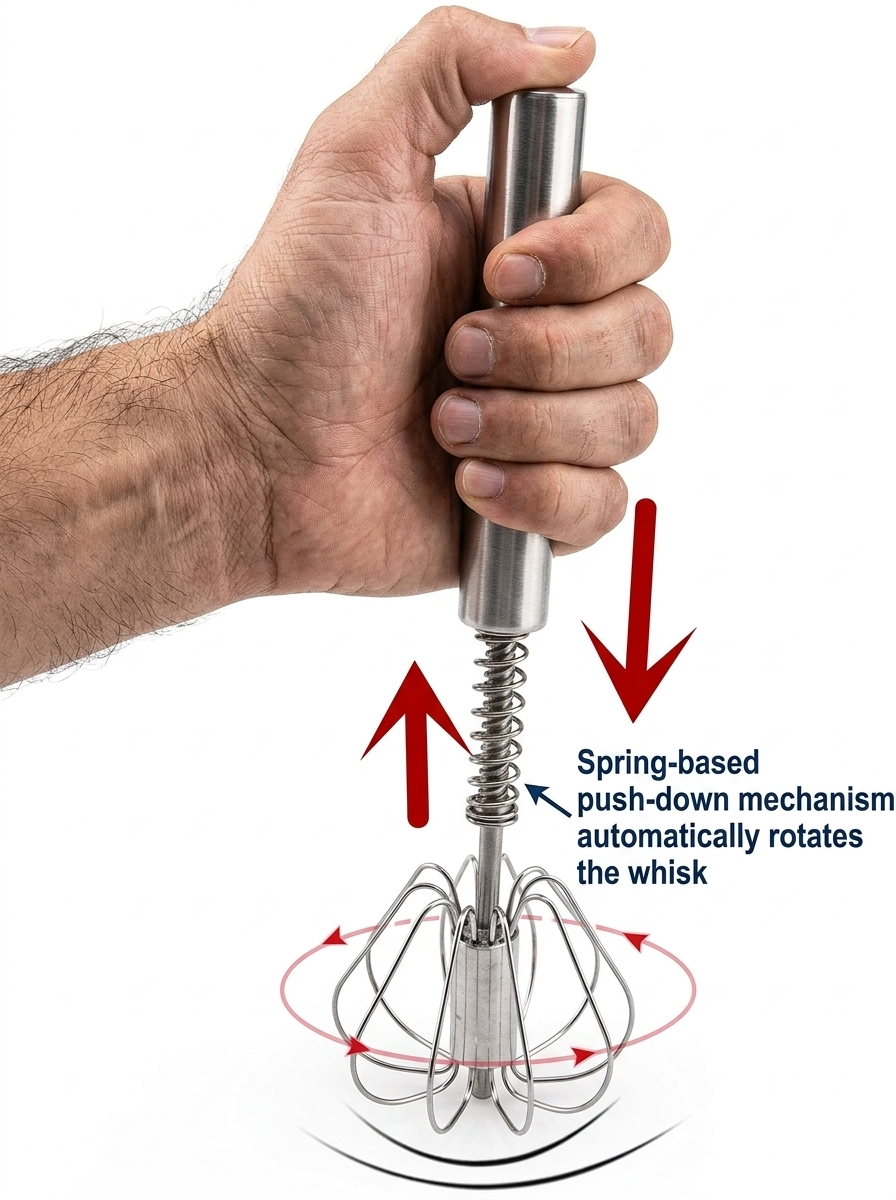 Semi-Automatic Hand Push Egg Beater | Stainless Steel Manual Whisk Mixer (30.5 x 6.5 cm)
