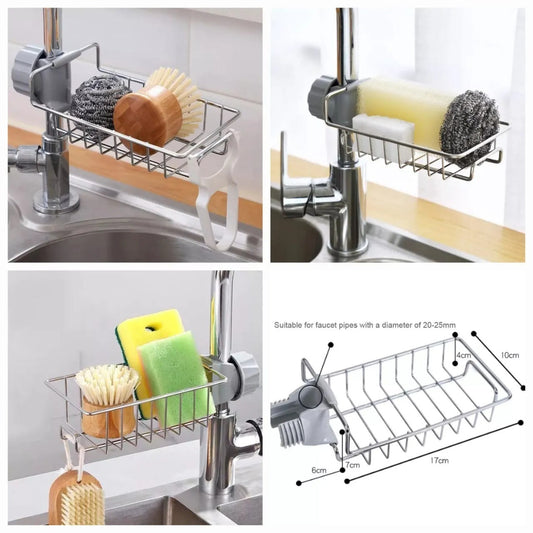 Adjustable Stainless Steel Faucet Sponge Holder | Kitchen Sink Organizer Rack