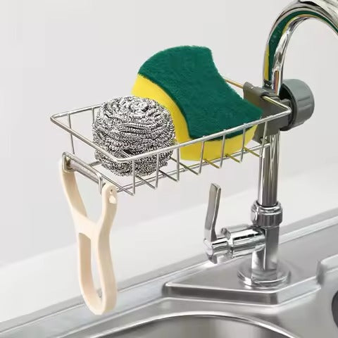 Adjustable Stainless Steel Faucet Sponge Holder | Kitchen Sink Organizer Rack