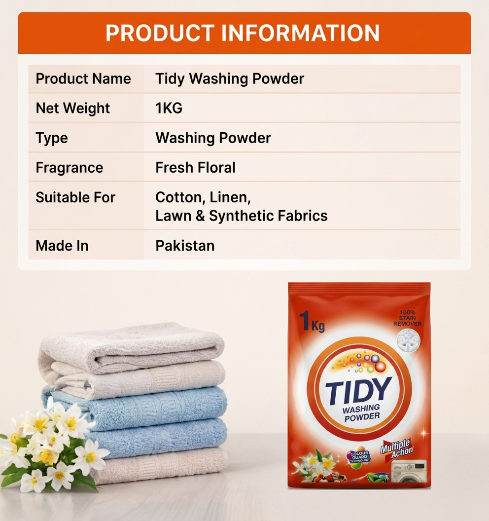 Tidy Washing Powder 1KG | Premium Multi-Action Laundry Detergent