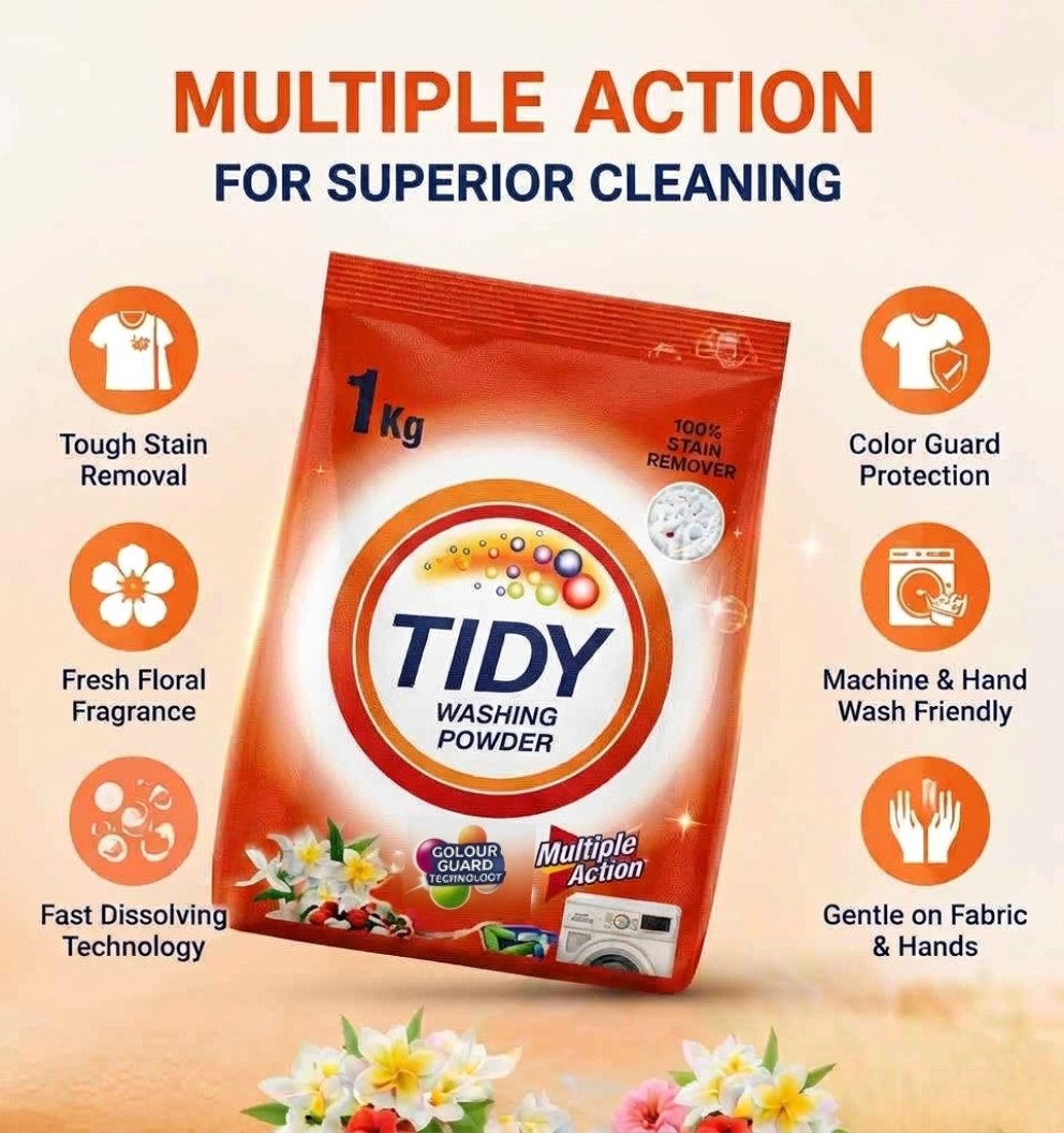 Tidy Washing Powder 1KG | Premium Multi-Action Laundry Detergent