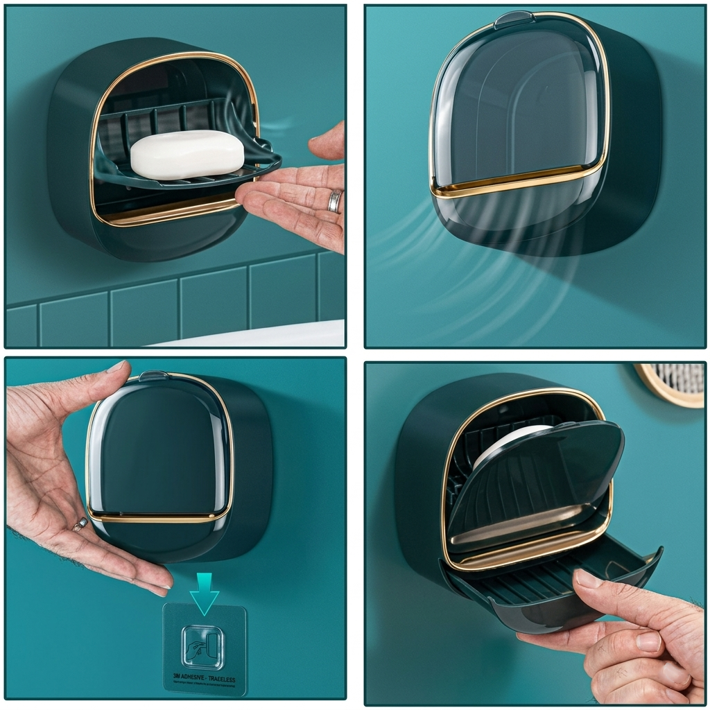 Wall-Mounted Soap Holder with Drain Tray | Waterproof Soap Dish Organizer (Random Color)