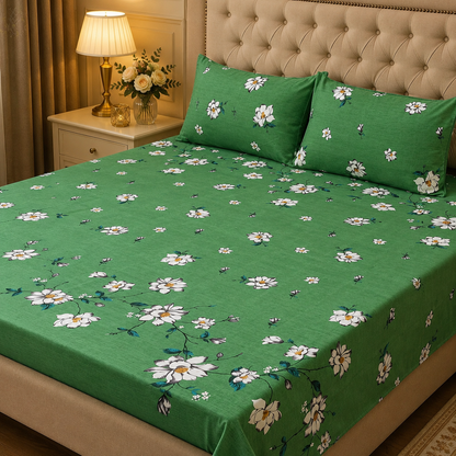 3D Crystal Cotton 3 Piece Bedsheet Set - Home Textile Product Designed For Bedding Purpose (AY0010028)