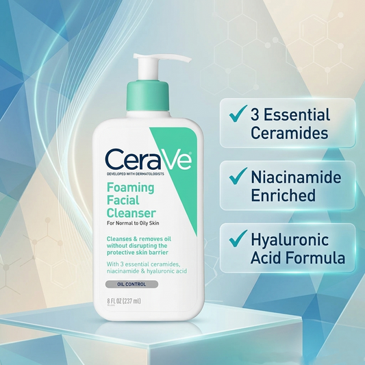 CeraVe Foaming Facial Cleanser 237ml | Oil Control Face Wash for Normal to Oily Ski