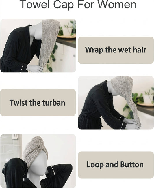 Easy Towel Wrap for Women - Wet Hair Cap Towel
