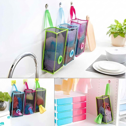 Hanging Plastic Bag Holder & Dispenser | Mesh Storage Organizer for Grocery & Trash Bags