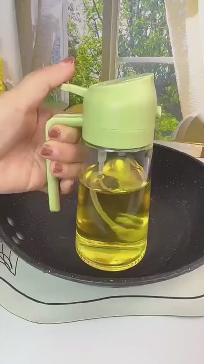 2-in-1 Oil Spray Bottle | Adjustable Mist & Dispenser | 470ml Leak-Proof Glass Container | For Cooking, BBQ, Baking & Air Fryer 470ml